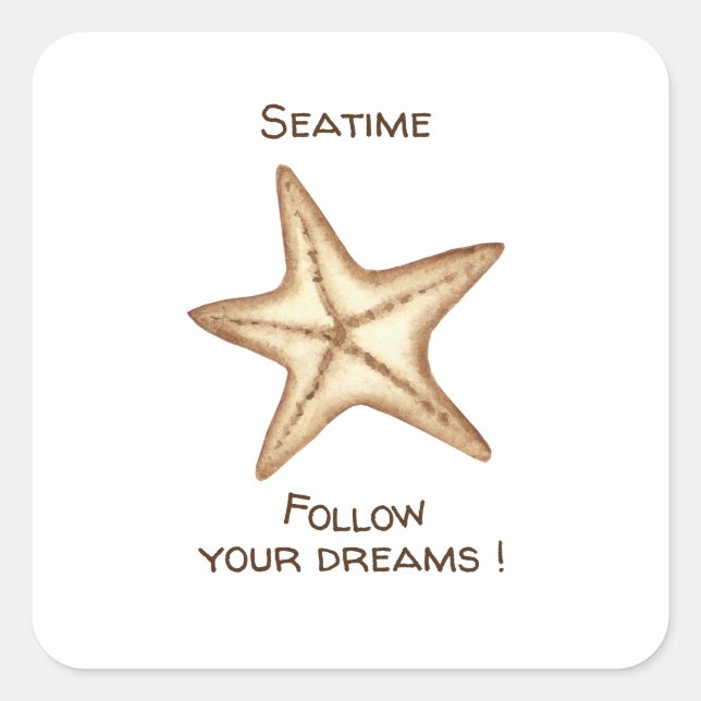 Adesivo Quadrado Siga seus sonhos aquarela Estrela-do-mar (Frente)