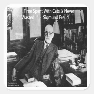 Adesivo Quadrado Sigmund Freud em Seu Escritório & Citação de Gato 
