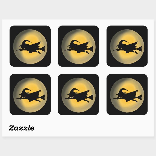 Adesivo Quadrado Silhouette de Bruxa Malvada Voadora (Folha)