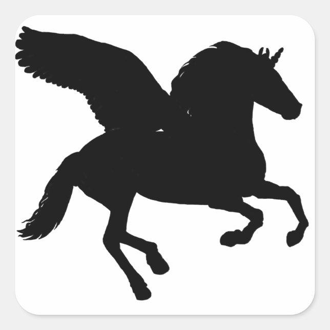 Adesivo Quadrado Silhouette de Unicórnio Alado (Frente)