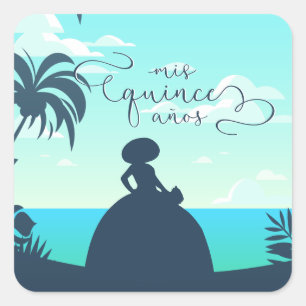 Adesivo Quadrado Silhouette Tropical Charro Quinceanera
