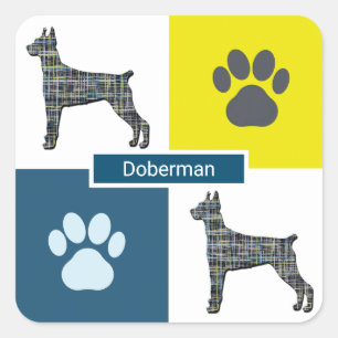 Adesivo Quadrado Silhueta de Cachorro Doberman Pinscher e Grade de