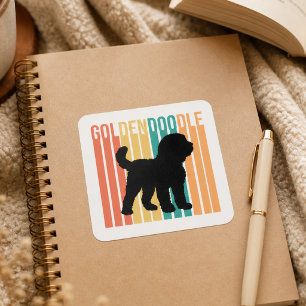 Adesivo Quadrado Silhueta de Cachorro Retro Goldendoodle