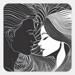 Adesivo Quadrado Silhueta de eterno preto e branco com amor