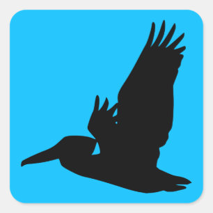 Adesivo Quadrado Silhueta de Pelicano Voador Azul Céu