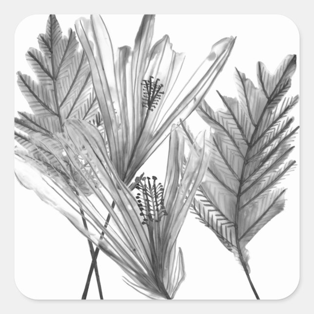 Adesivo Quadrado Silhueta Floral - Cinza (Frente)