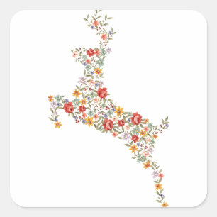 Adesivo Quadrado Silhueta floral dos cervos do primavera elegante