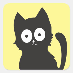 Adesivo Quadrado Silhueta Gato Preto Feliz em Amarelo