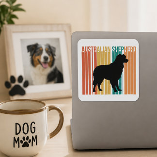 Adesivo Quadrado Silhueta Retro do Australian Shepherd