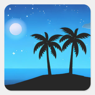 Adesivo Quadrado Silhueta tropical com lua e estrelas