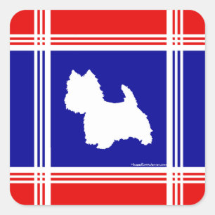 Adesivo Quadrado Silhueta Westie Vermelha, Branca, Azul