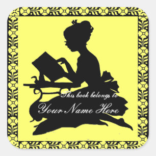 Adesivo Quadrado Silhuette of Girl Reading - Amarelo-limão quadrad