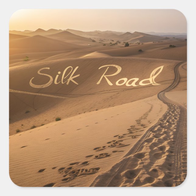 Adesivo Quadrado Silk Road Desert Landscape Typography Art (Frente)