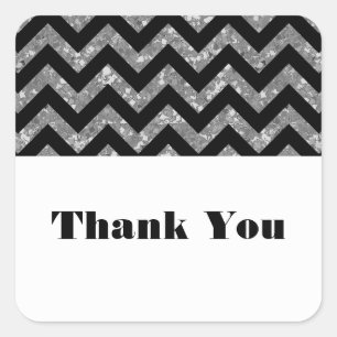 Adesivo Quadrado Silver Chevron Glitter Obrigado Stickers