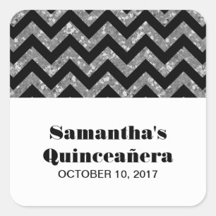 Adesivo Quadrado Silver Chevron Glitter Quinceañera Stickers