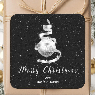 Adesivo Quadrado Silver e Ornamento Negro Feliz Natal