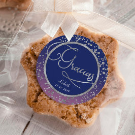 Adesivo Quadrado Silver Gracias Royal Blue Glam Gift Obrigado