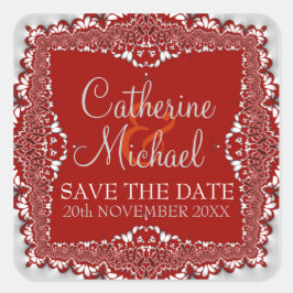 Adesivo Quadrado Silver+Red Lace Weding the Date Sticker