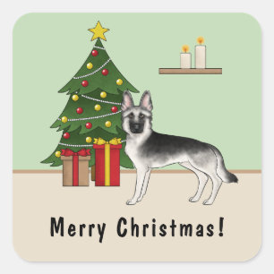 Adesivo Quadrado Silver Sable German Shepherd Festive Christmas