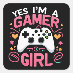 Adesivo Quadrado Sim, eu sou uma garota gamer: Controle rosa e bran