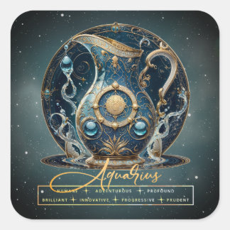 Adesivo Quadrado Símbolo Aquário Dourado da Água Negra Moderna