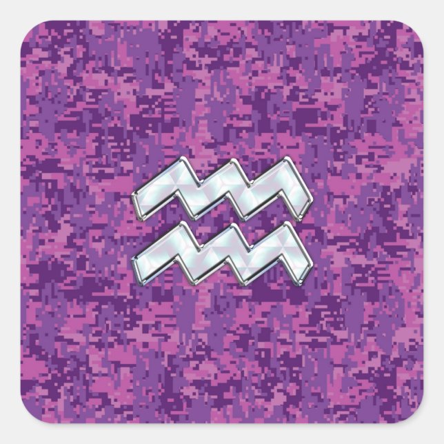 Adesivo Quadrado Símbolo Aquarius Zodiac no fuchsia digital camo (Frente)