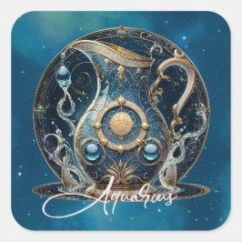 Adesivo Quadrado Símbolo Celestial de Barreira Água Dourada Aquário