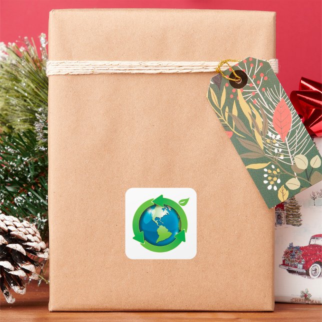 Adesivo Quadrado Símbolo de Reciclagem Terra Amiga do Meio Ambiente (Criador carregado)