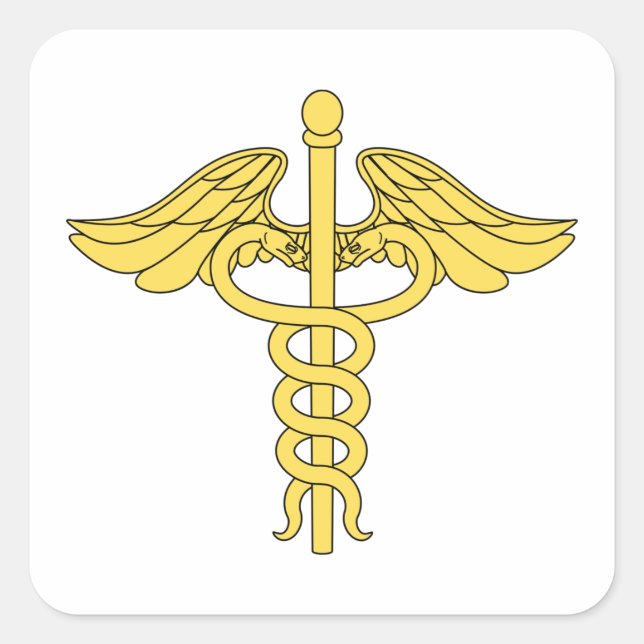 Adesivo Quadrado Símbolo médico de Caduceus (Frente)