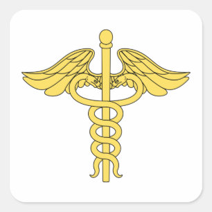 Adesivo Quadrado Símbolo Médico de Caduceus