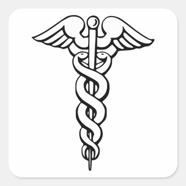 Adesivo Quadrado Símbolo médico de Caduceus (Frente)