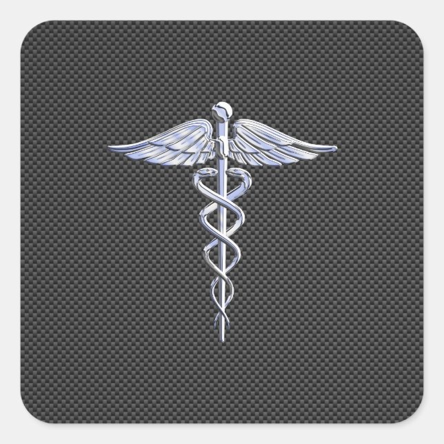 Adesivo Quadrado Símbolo Médico Silver Caduceus Estilo de Fibra Car (Frente)
