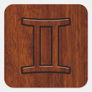 Adesivo Quadrado Símbolo moderno Gemini Zodiac em Mahogany como im
