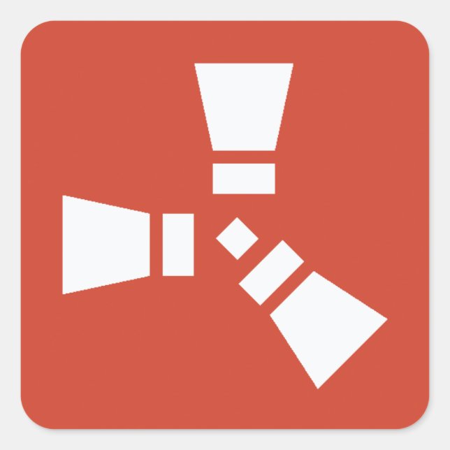 Adesivo Quadrado Símbolo RUST Branco sobre Vermelho (Frente)