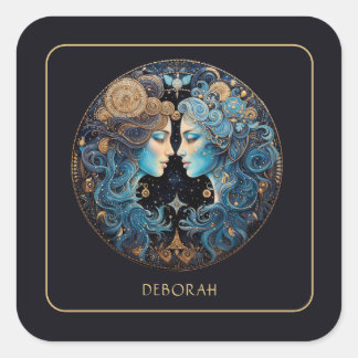 Adesivo Quadrado Símbolo Zodiacal Gêmeos Personalizado Còsmico Pret