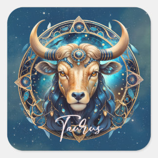 Adesivo Quadrado Símbolo Zodíaco Cósmico Touro Negro Dourado Taurus