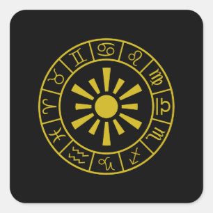 Adesivo Quadrado Símbolos Astrológicos Zodipicos Roda+Sol Dourado