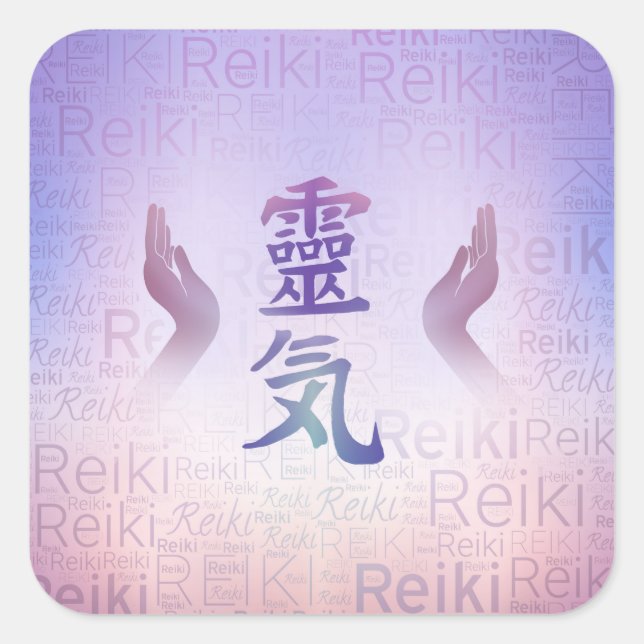 Adesivo Quadrado Símbolos de Reiki - roxo delicado (Frente)