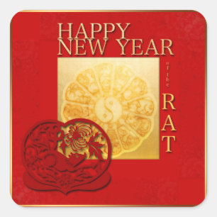 Adesivo Quadrado Símbolos do Zodíaco Yin Yang Chinês Rat Year 2020 