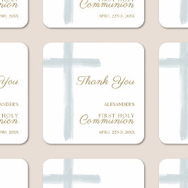 Adesivo Quadrado Simple Blue Cross Thank You First Holy Communion