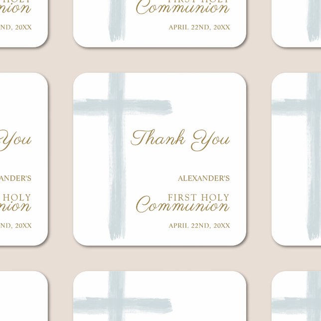 Adesivo Quadrado Simple Blue Cross Thank You First Holy Communion (Criador carregado)