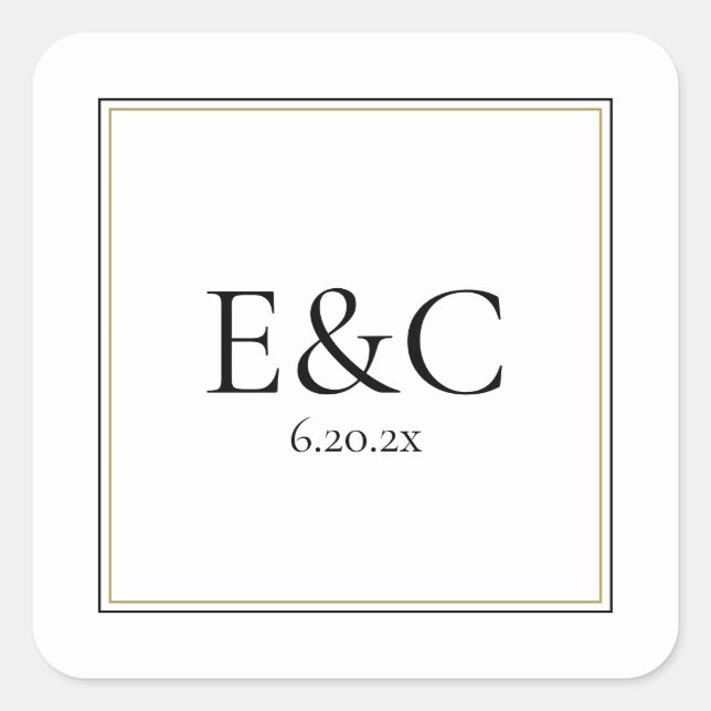 Adesivo Quadrado Simple Classic Wedding Monogram Square Sticker (Frente)