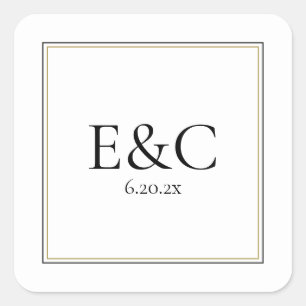Adesivo Quadrado Simple Classic Wedding Monogram Square Sticker