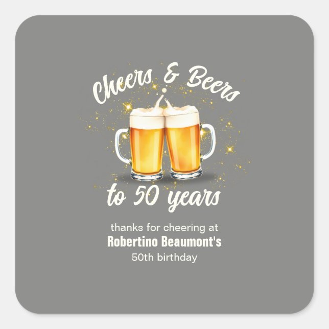 Adesivo Quadrado Simple Clinging Glasses Cheers Beers to 50 Years (Frente)