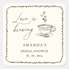 Adesivo Quadrado Simple Love is Brewing Coffee Bridal Shower 