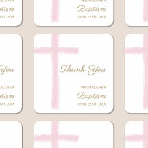 Simple Watercolor Pink Cross Thank You Baptism
