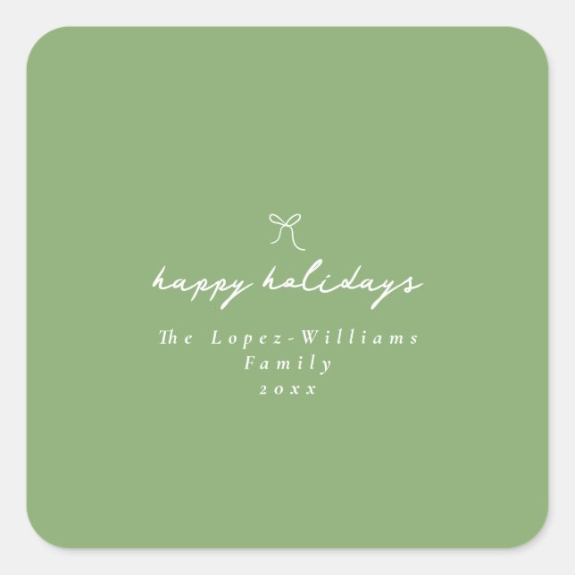 Adesivo Quadrado Simples Arco Desenho Mão Verde e Natal Branco (Frente)