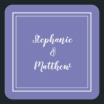 Adesivo Quadrado Simples Casamento Moderno Periwinkle Azul Obrigado<br><div class="desc">O design moderno minimalista e chic Wedding apresenta os nomes da noiva e do noivo em um design moderno com uma fronteira dupla, em branco, sobre um fundo azul-piscadela. A design moderna é simples e chique. Personalize os detalhes do casamento com seus nomes em um roteiro branco nítido. Certifique-se de...</div>