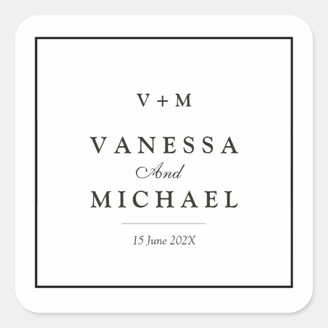 Adesivo Quadrado simples casamento único na fronteira negra (Frente)