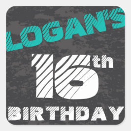 Adesivo Quadrado Simples Cinza Teal Moderna e Aniversário Negro